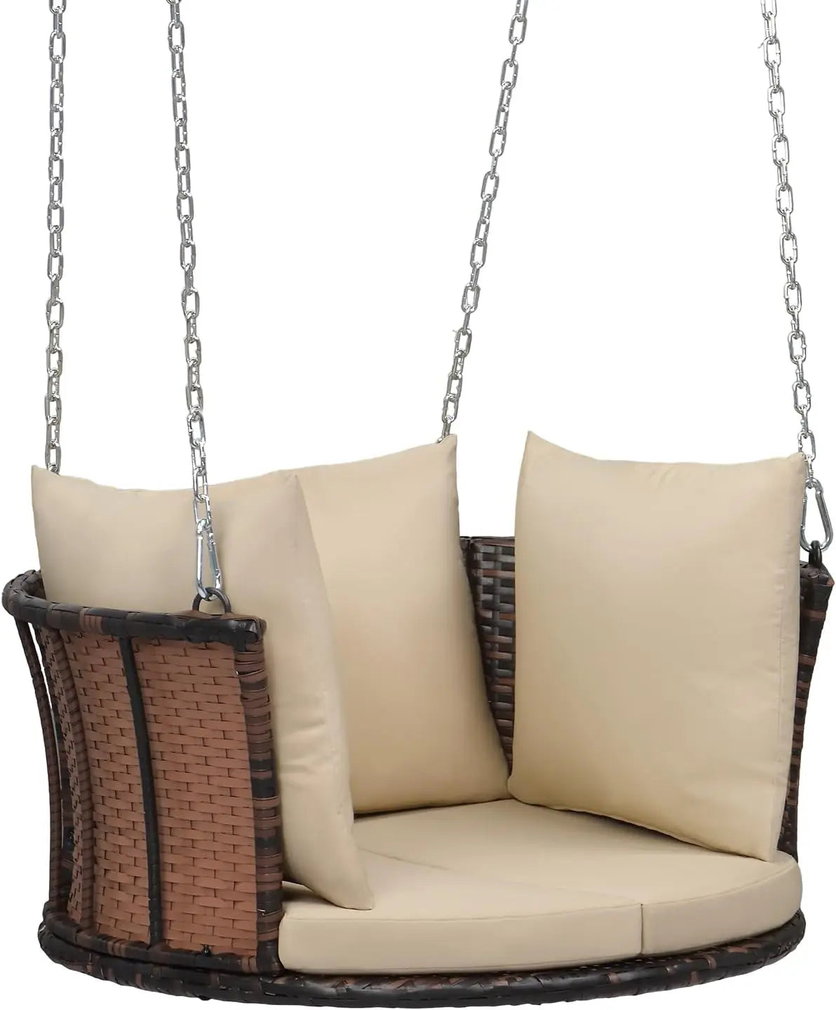 2.4 FT 1-Person Use Round Rattan Porch Swing with Cushions & Adjustable Chains