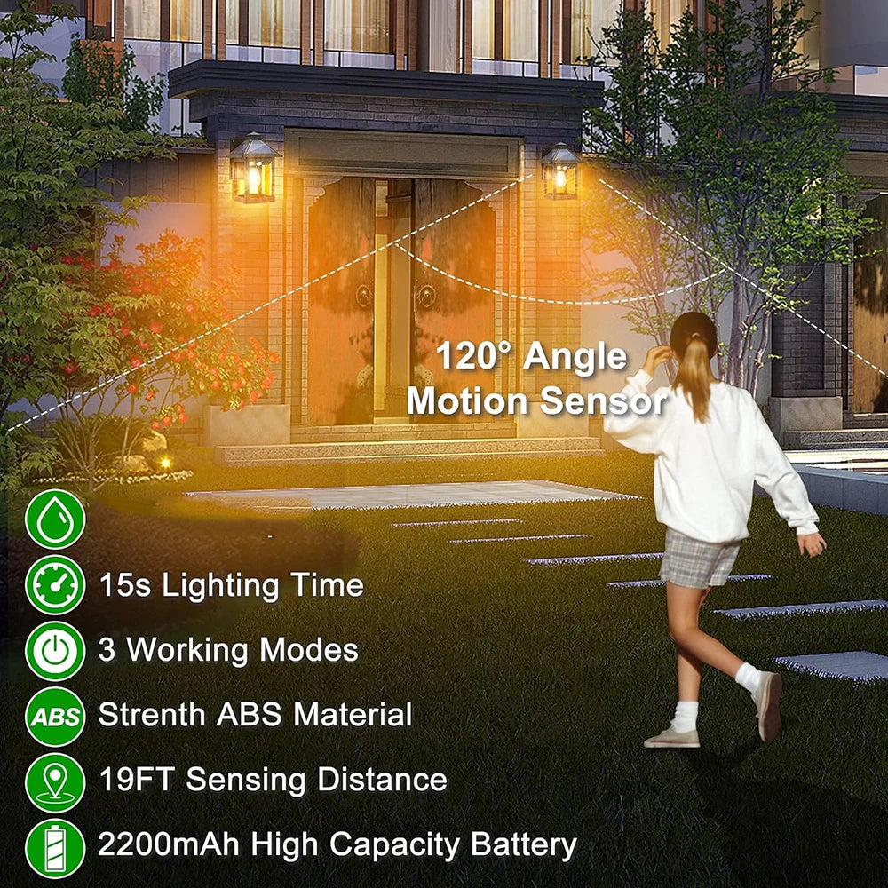 2pcs Solar Powered Wall Lanterns with 3 Modes Dusk to Dawn Motion Sensor