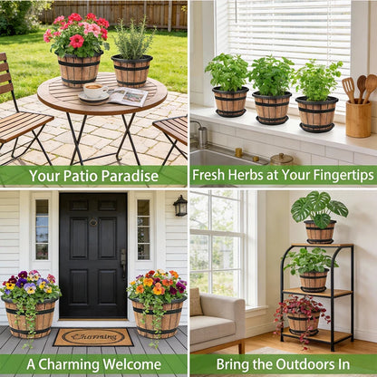 Imitation Wooden Barrel Resin Plant Pot