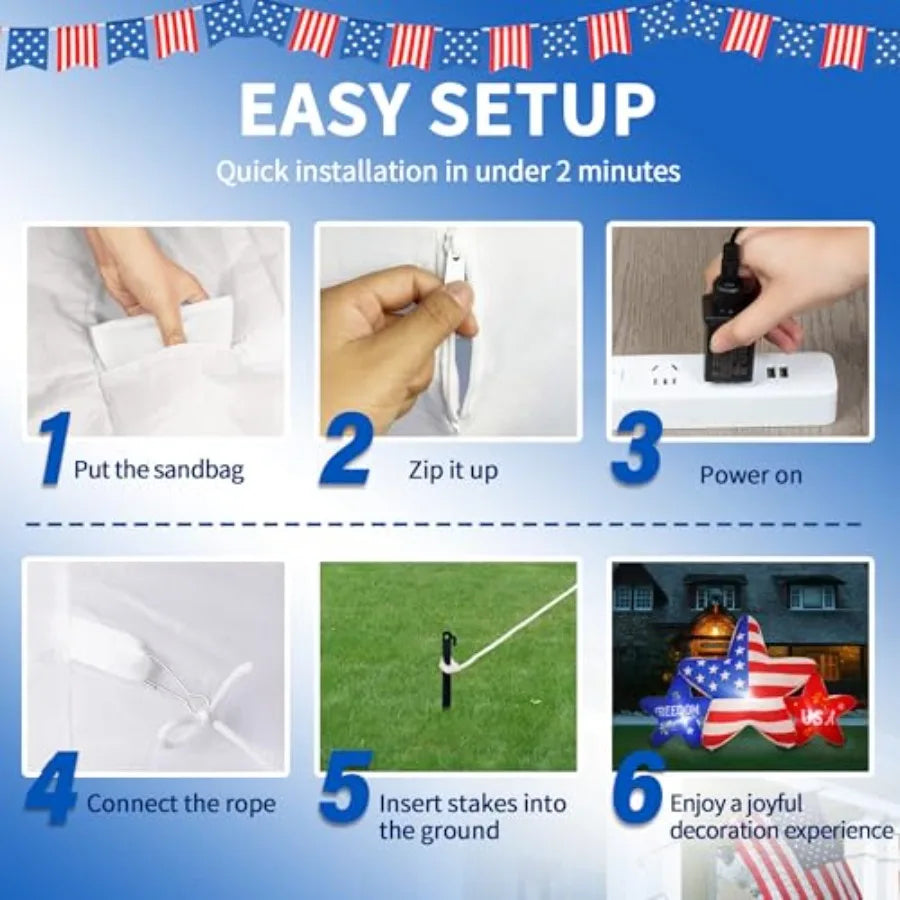 Outdoor 7FT 4th of July inflatable star decoration with bright LED lights