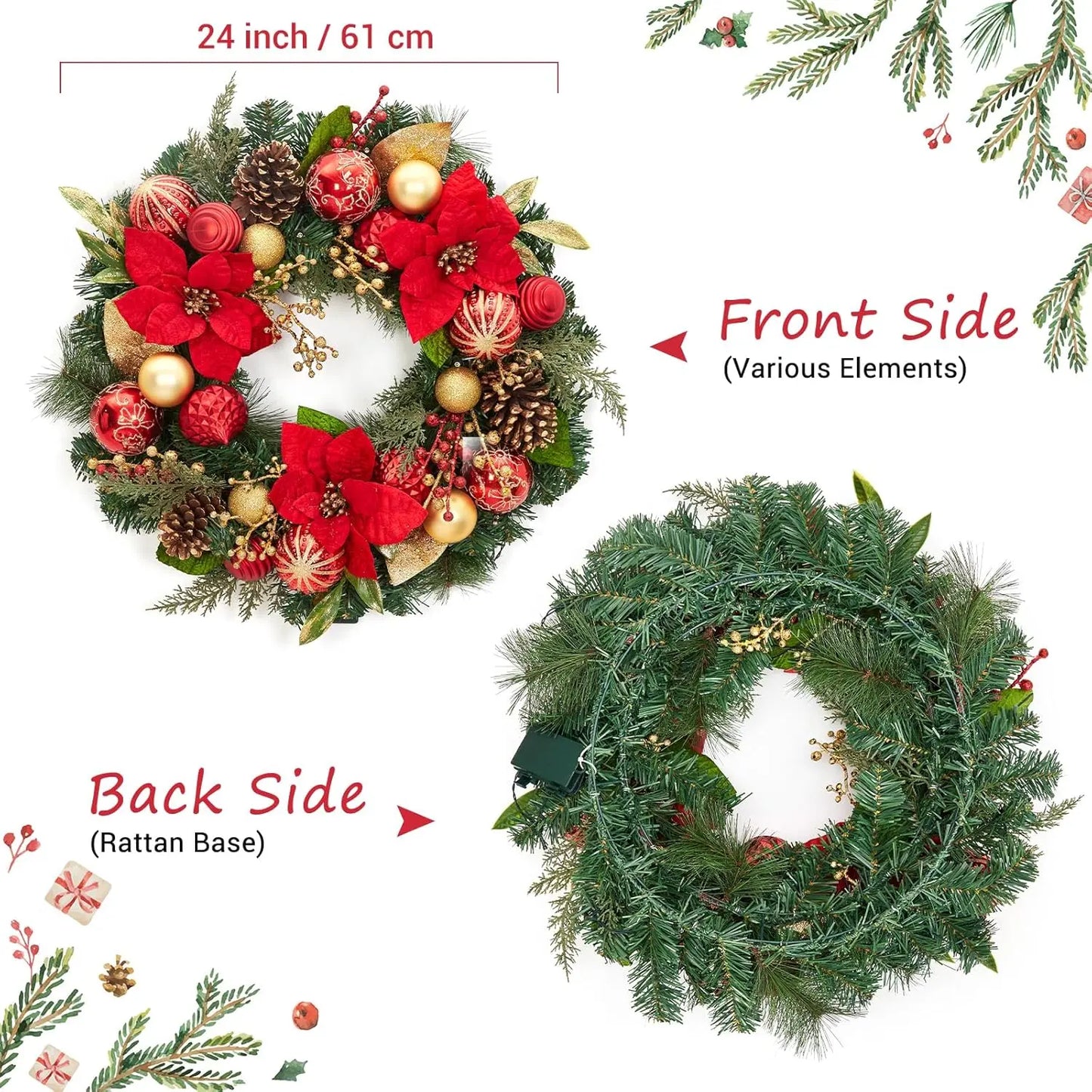 24 Inch Christmas Wreath with Lights