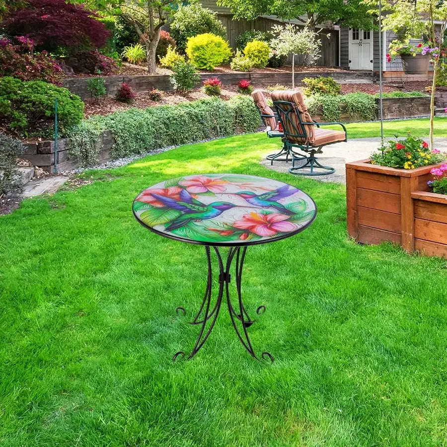 18 Inch Outdoor Glass Top Side Table