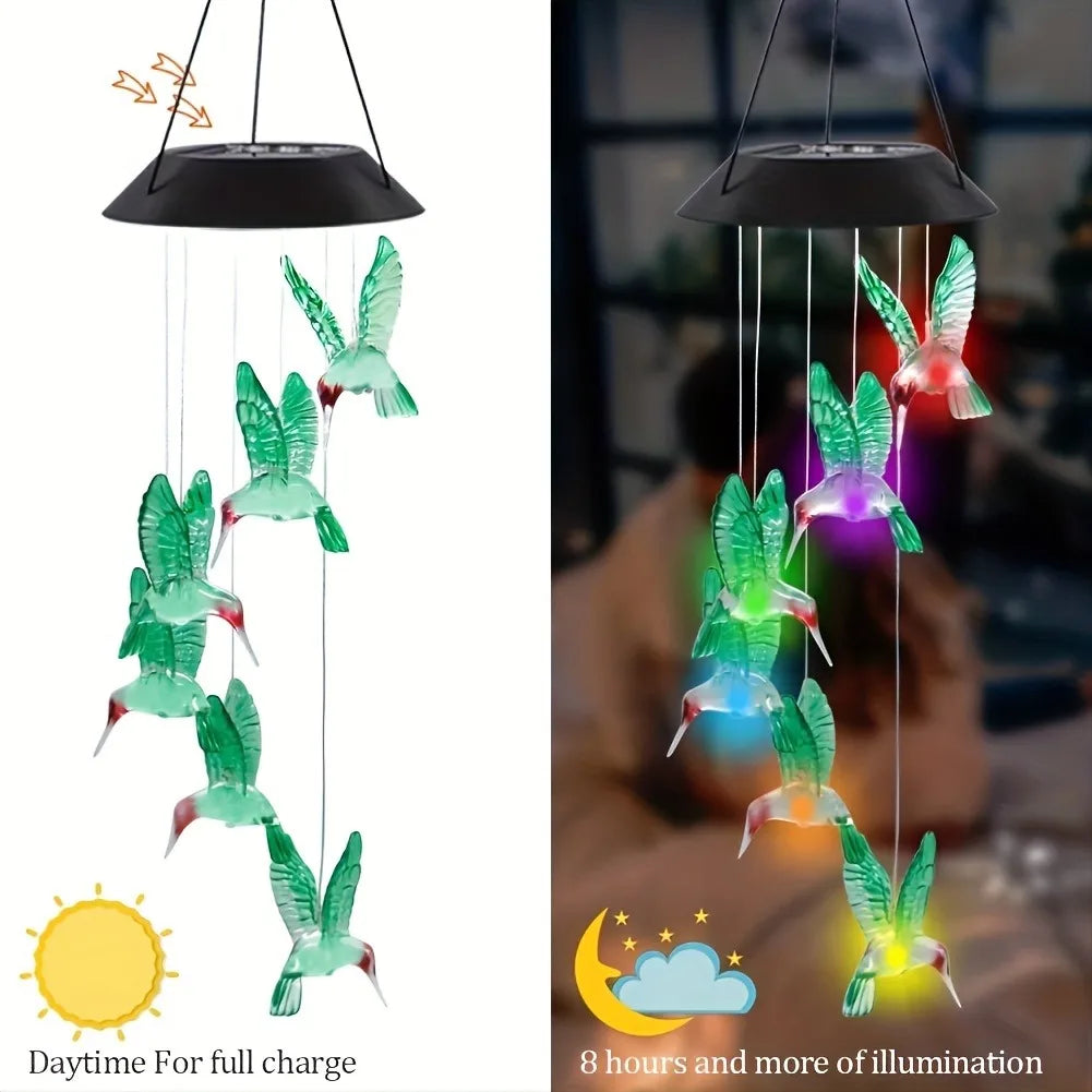 1PC Led Color Changing Butterfly Dragonfly Hummingbird Solar Wind Chimes