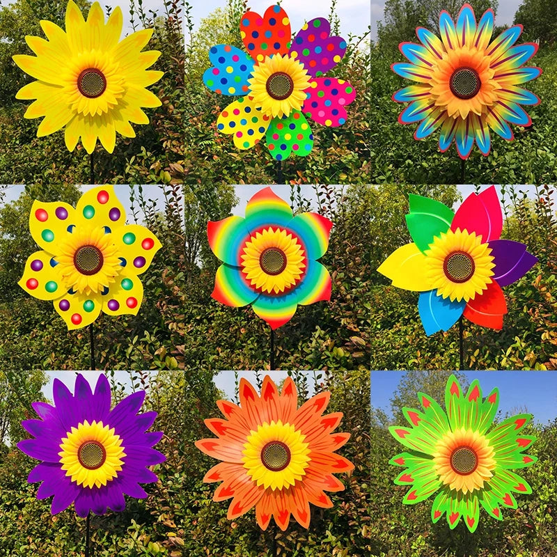 4PCS Outdoor Colorful Sunflower Wind Spinner Stake