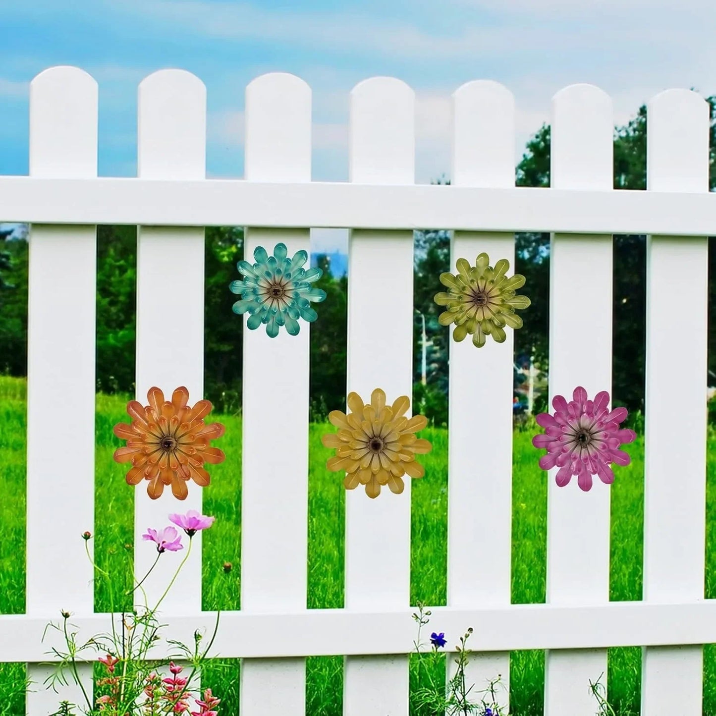 4PCS Metal Flowers Outdoor Wall Decor