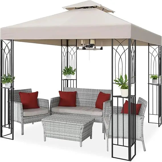 8x8 Outdoor Patio Gazebo with Corner Shelves, Two-Tier Soft Top Canopy