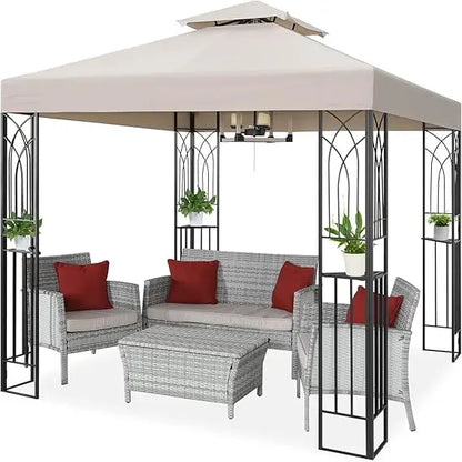8x8 Outdoor Patio Gazebo with Corner Shelves, Two-Tier Soft Top Canopy