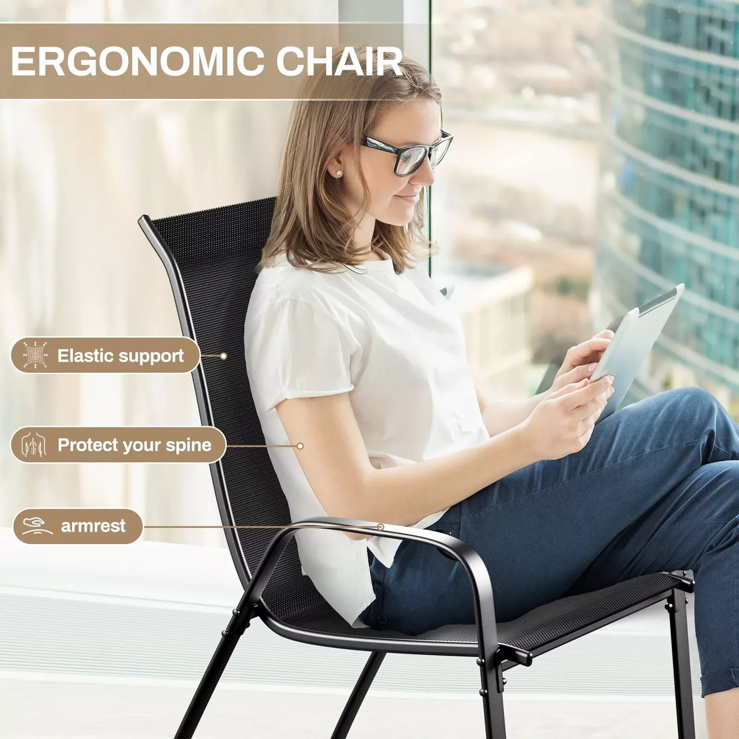 5 Pieces, All Weather Outdoor Patio Dining Set W/ 30"x30" Table and 4 Stackable Chairs