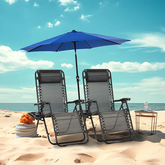 Set of 2 Zero Gravity Portable Lounge Chair with Cup Holder Trays Adjustable Pillow