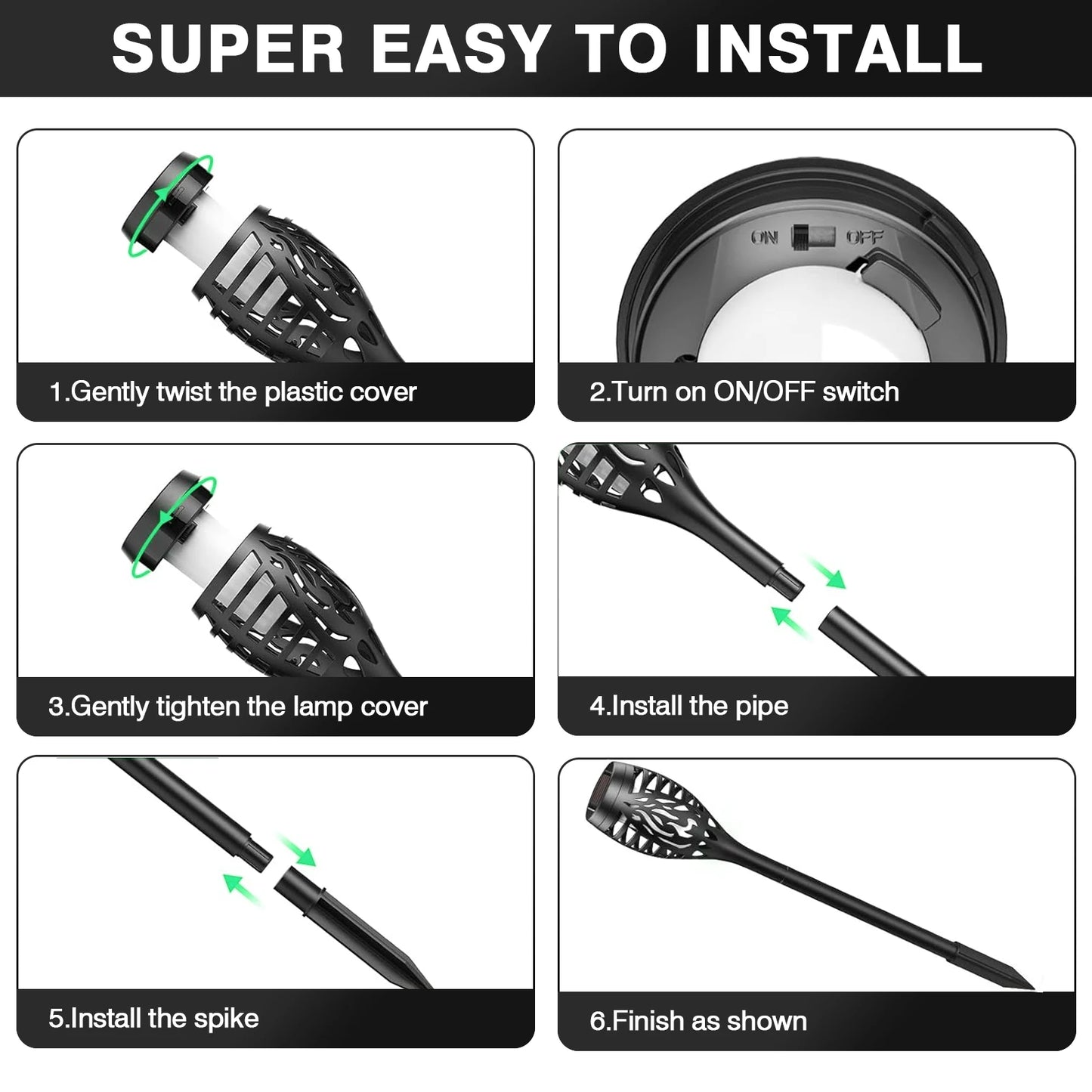 4/6/8/12Pcs Solar Flickering Outdoor Flame Torch Light