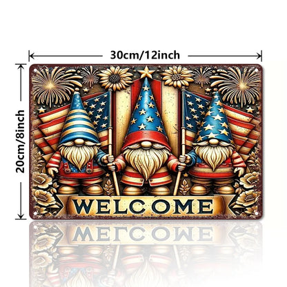 Vintage Patriotic Gnome Welcome Sign