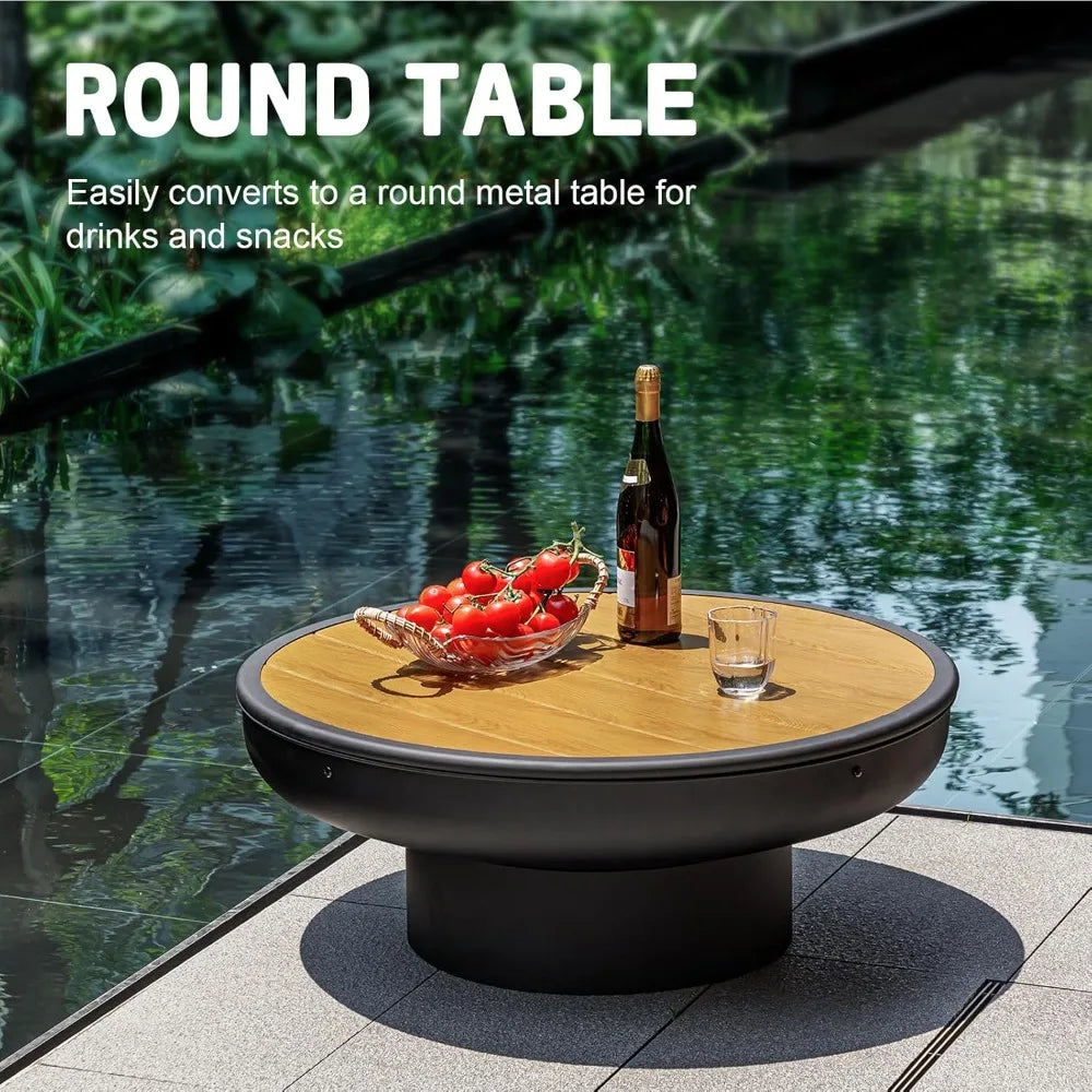 32in Outdoor Wood Burning BBQ Grill Firepit Bowl with Cover Lid