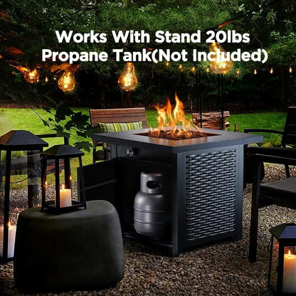 28 Inch Propane Fire Pit Table with Steel Construction, Lid, Lava Rocks, and Warmth