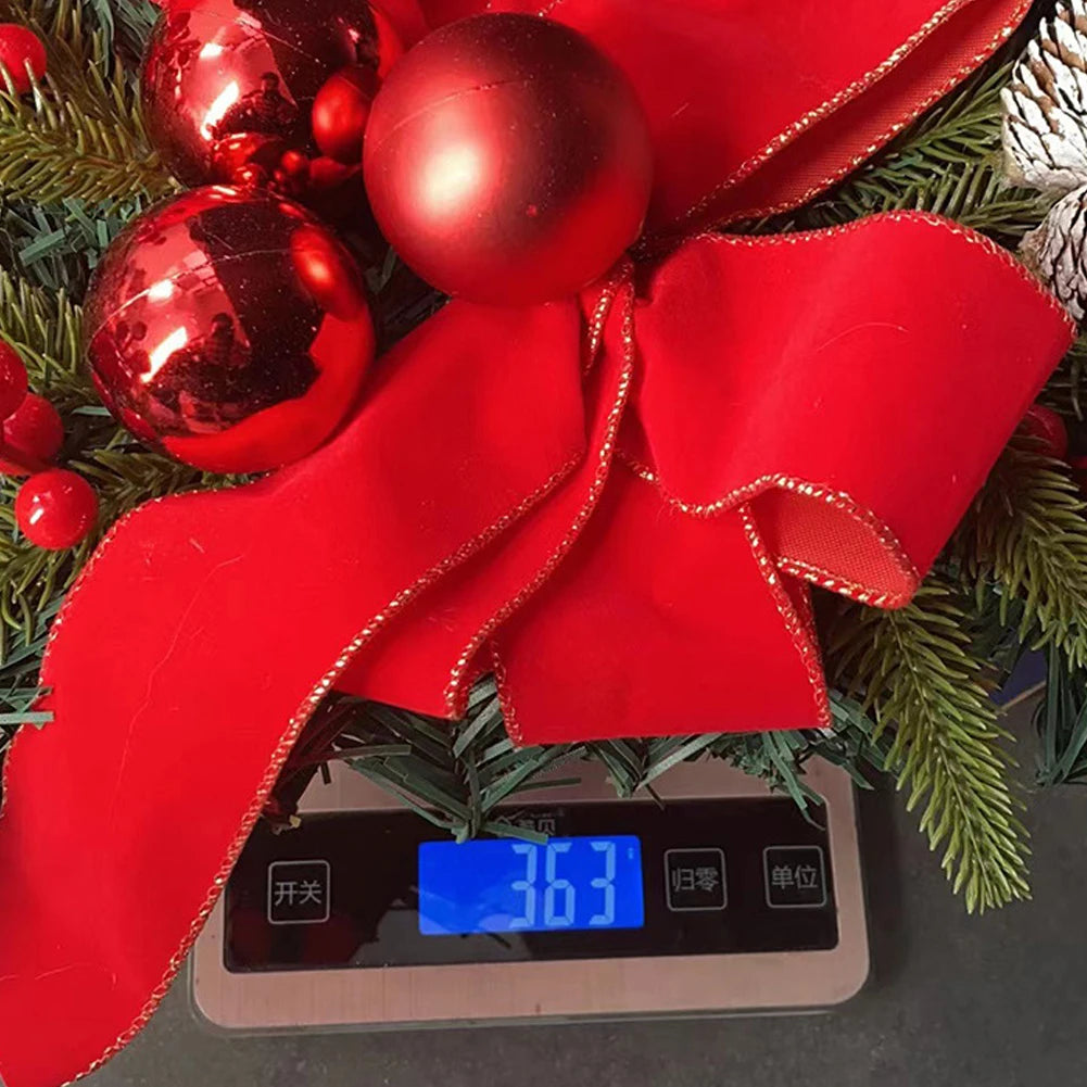 Artificial Prelit Stairway Trim with Pinecones&Bowknot Bells Christmas Decor Wreath for Stair Front Door Decoration