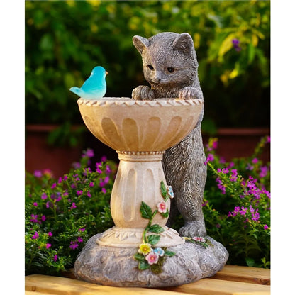 Solar Cat Statues for Bird Bath
