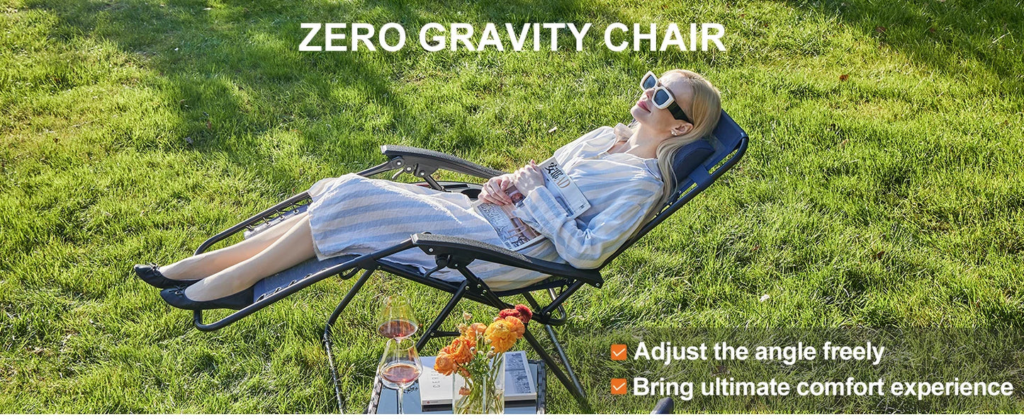 Zero Gravity Portable Recliner with Cup Holder Trays and Adjustable Pillow