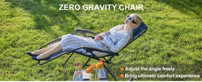 Zero Gravity Portable Recliner with Cup Holder Trays and Adjustable Pillow