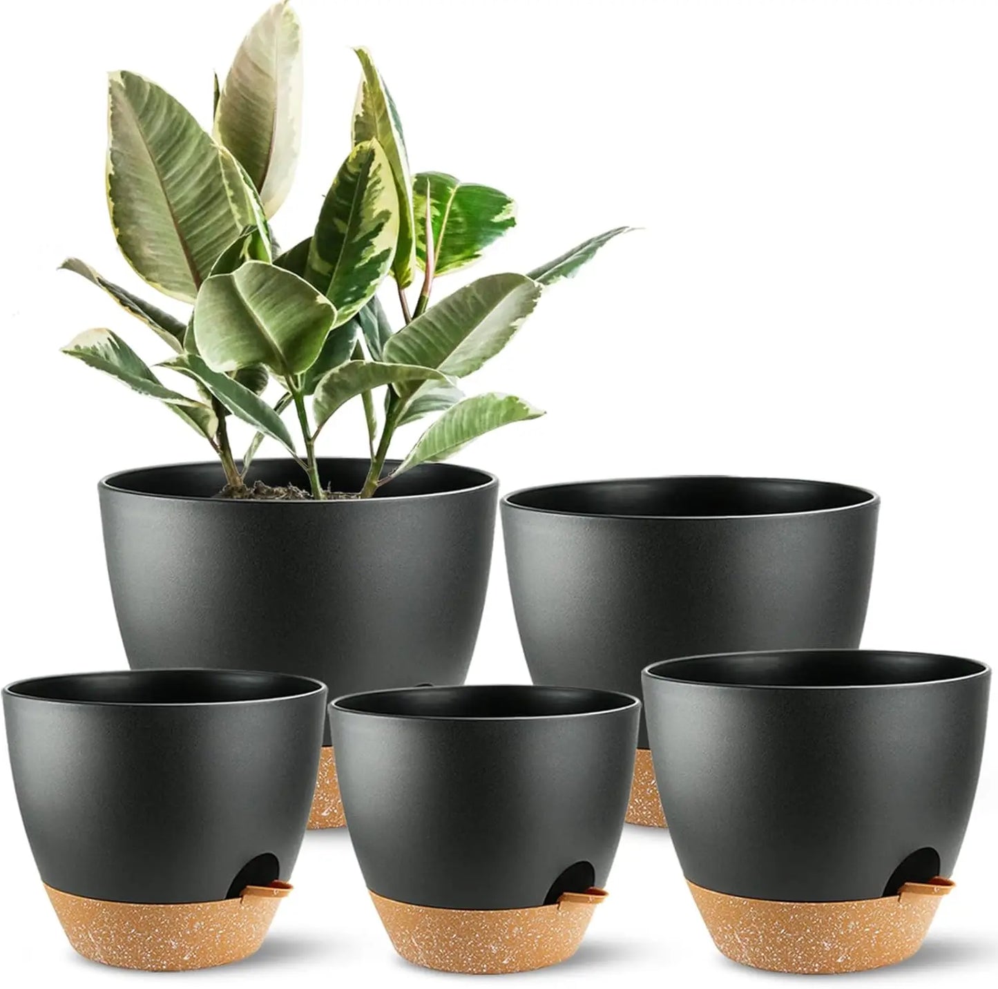 5-Pack Self Watering Plant Pots with Drainage Holes
