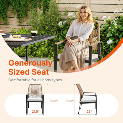 5 Pieces Rattan Patio Table and Chairs Set with Cushions