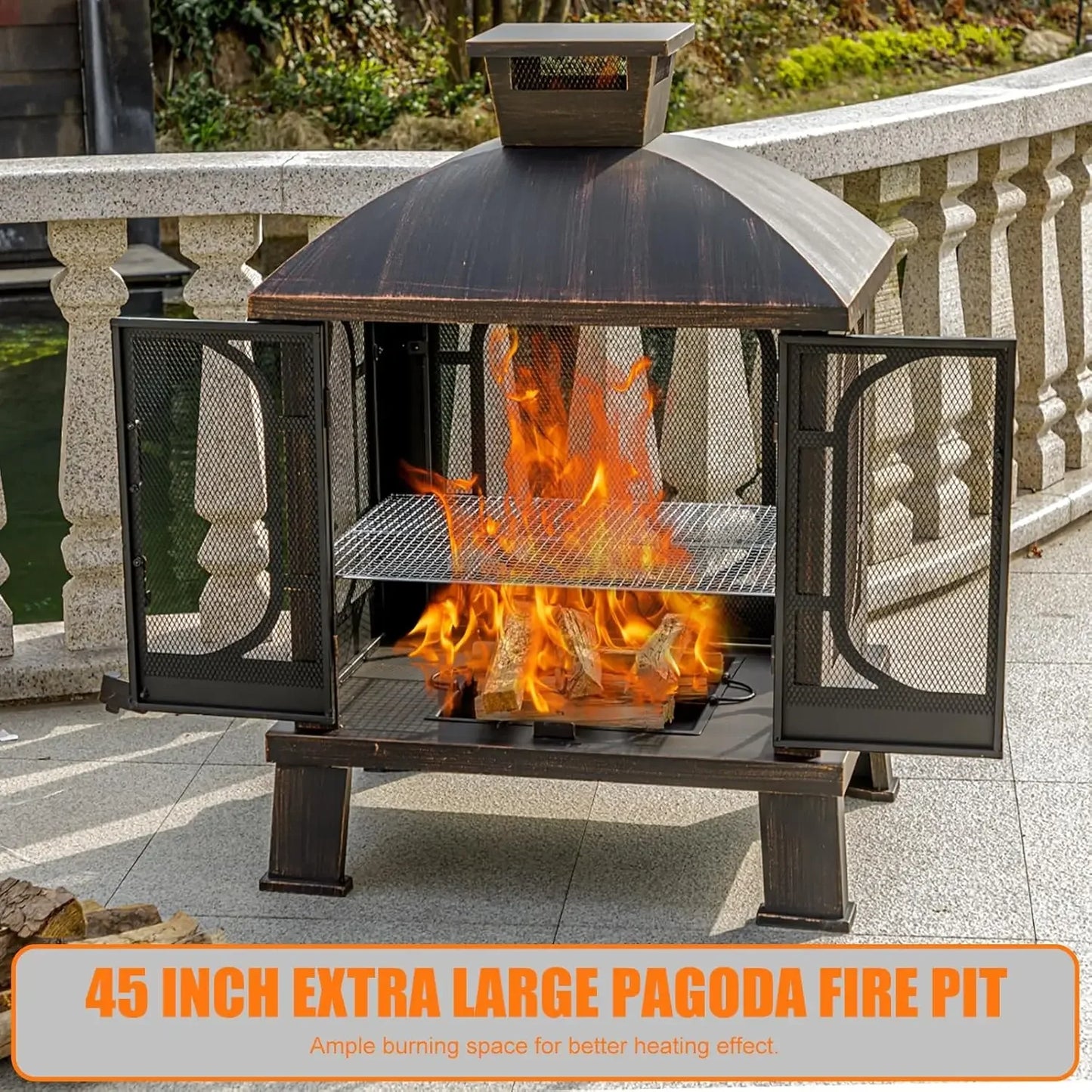 45" H×31''W Metal Chiminea Fire Pit with Grill