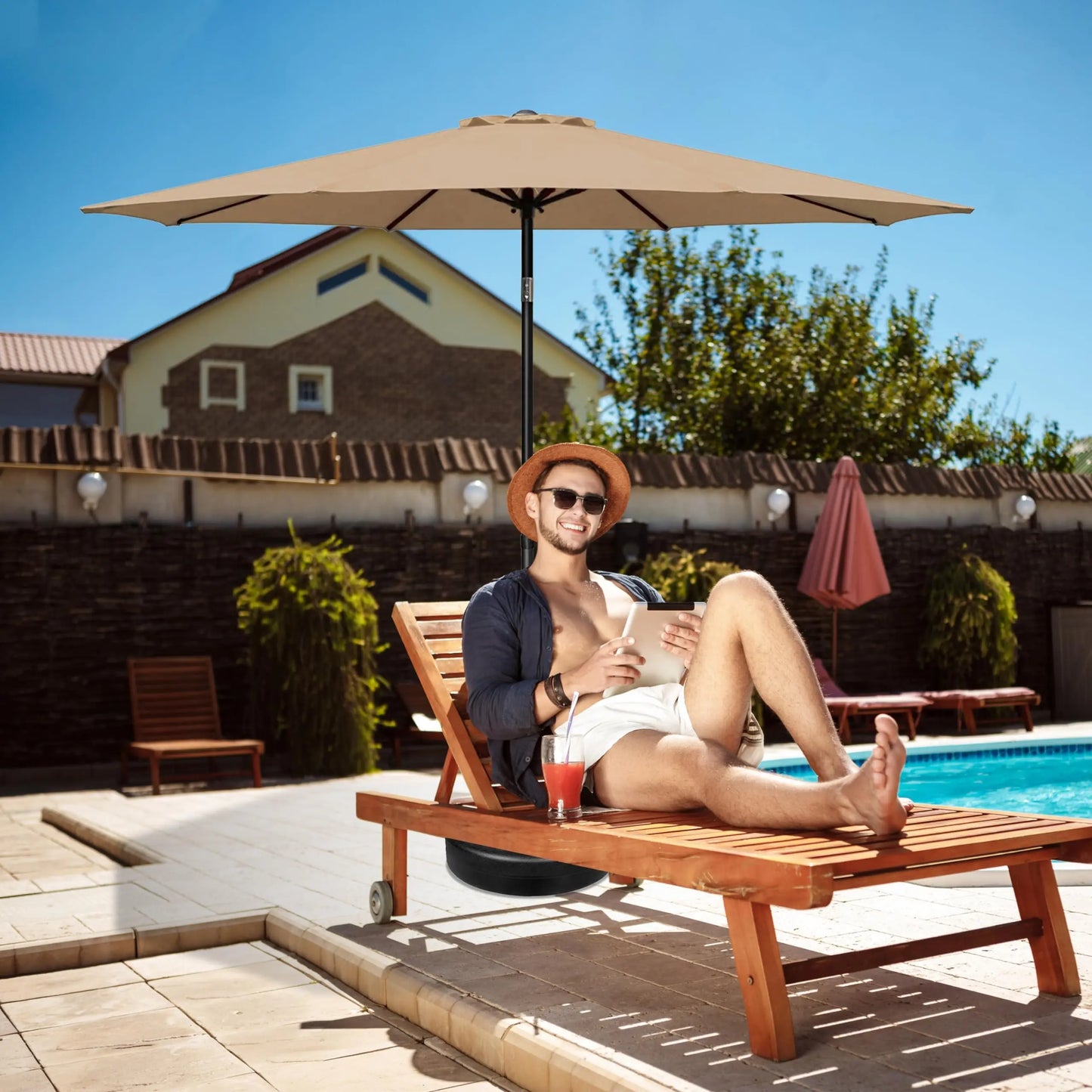 9' Outdoor Patio Umbrella, Push Button Tilt and Crank for Garden