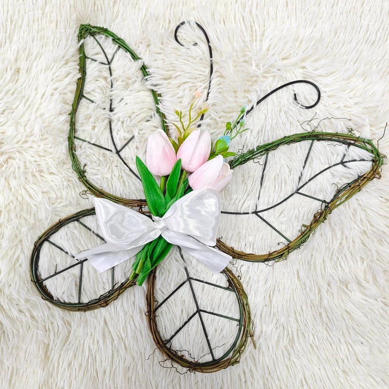 Spring Artificial Tulip Flowers Farmhouse Butterfly Shaped Wreath