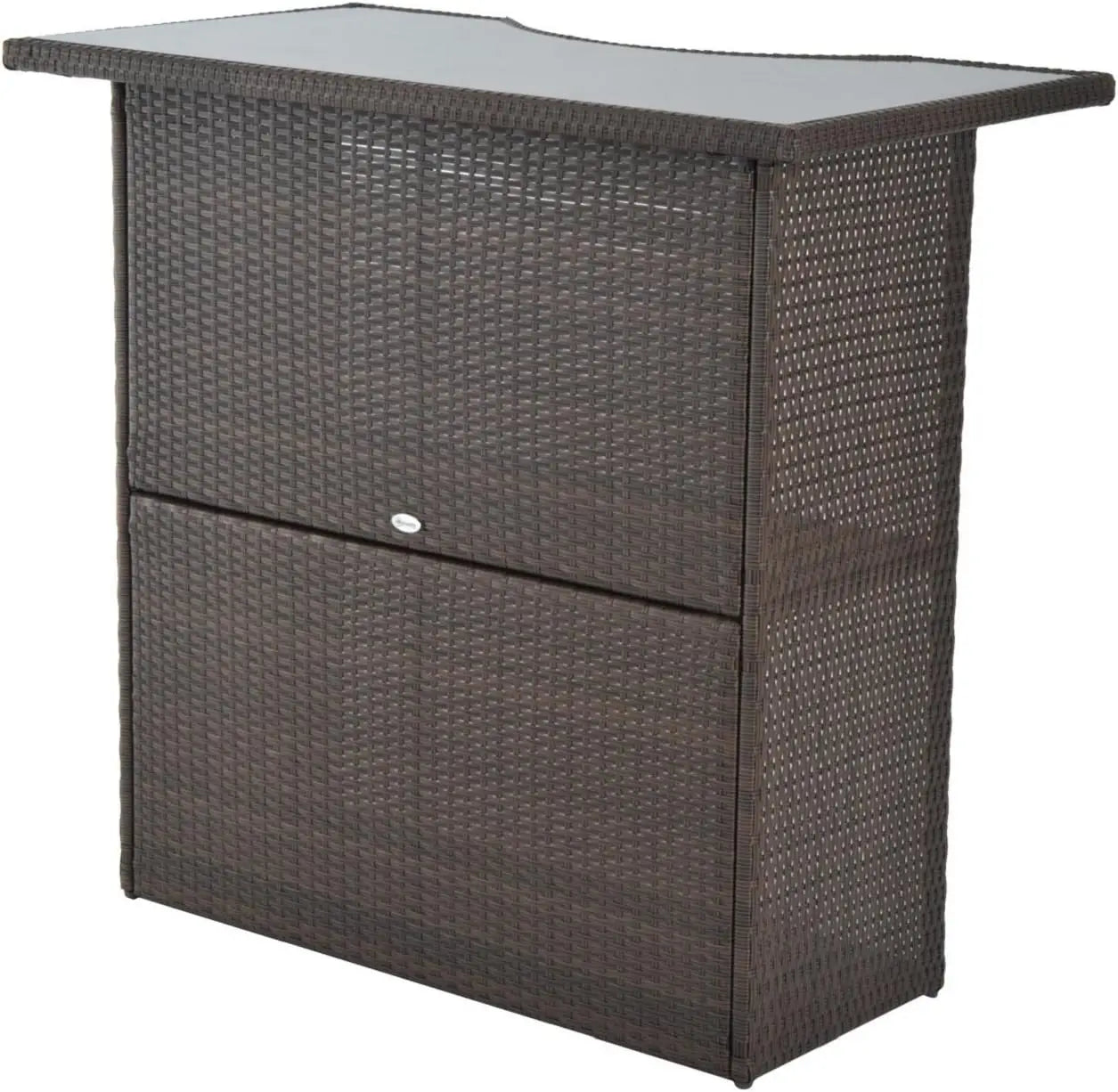 5 Pcs Rattan Wicker Bar Set with Glass Tabletop 2 Tier Storage Shelf