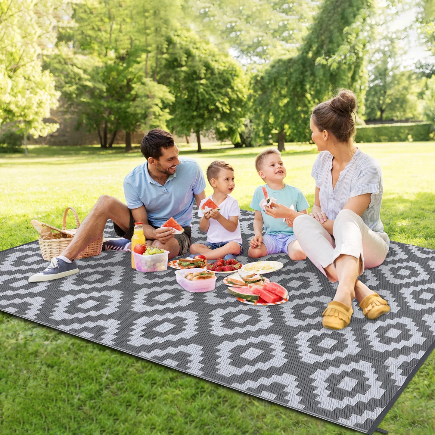 Modern Geometric Reversible Waterproof Outdoor Rug