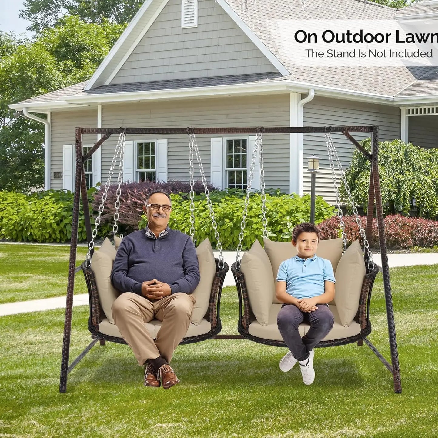 2.4 FT 1-Person Use Round Rattan Porch Swing with Cushions & Adjustable Chains