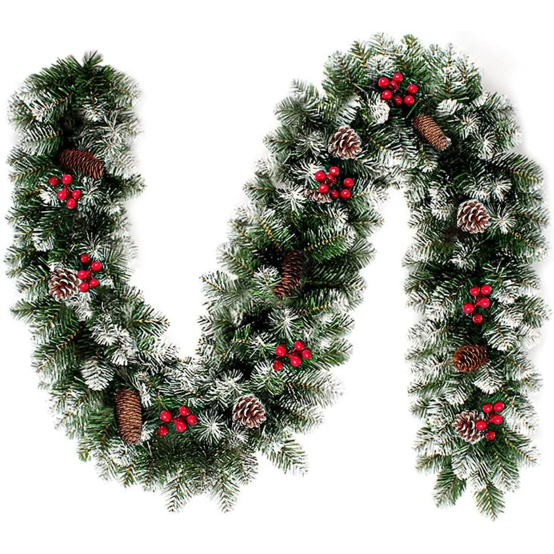 9 FT Christmas Garland with Pinecones and Red Berries
