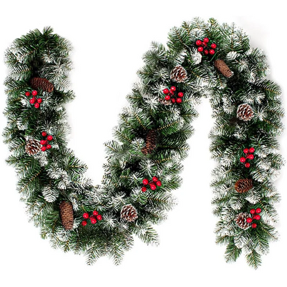 9 FT Christmas Garland with Pinecones and Red Berries