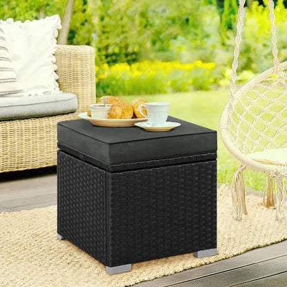 Wicker Ottomans, Set of 2 with Hidden Storage & Removable Cushion