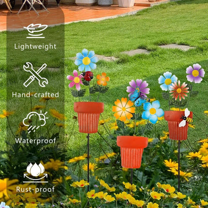 3 Pcs 24" H Flowerpot Shape Decorative Garden Stakes