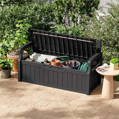 Water-Resistant 70 Gallon Plastic Deck Box Storage Bench