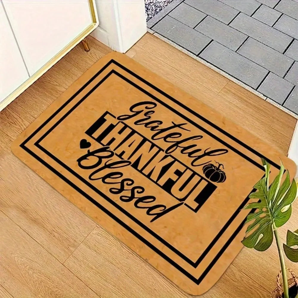 Grateful Thankful Blessed, Non-Slip Absorbent Welcome Mat