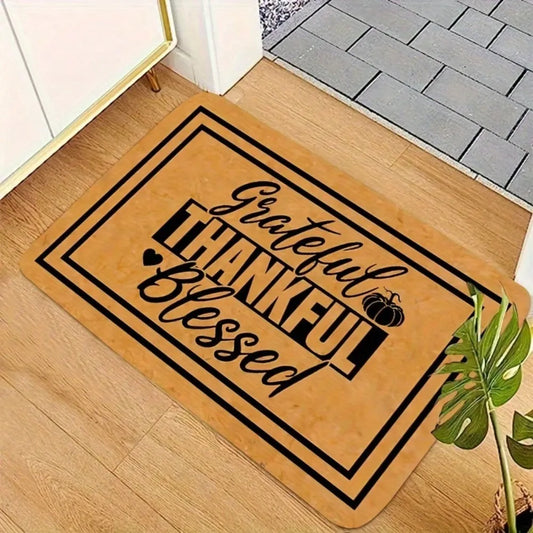 Grateful Thankful Blessed, Non-Slip Absorbent Welcome Mat