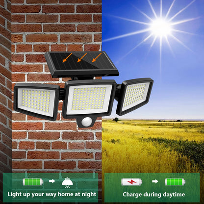 Solar Outdoor 3-Head Motion Sensor Light with Remote Control