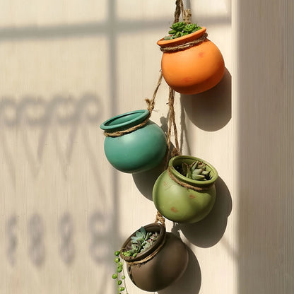 Creative Hanging Flower Pot with Jute Rope for Indoor Outdoor
