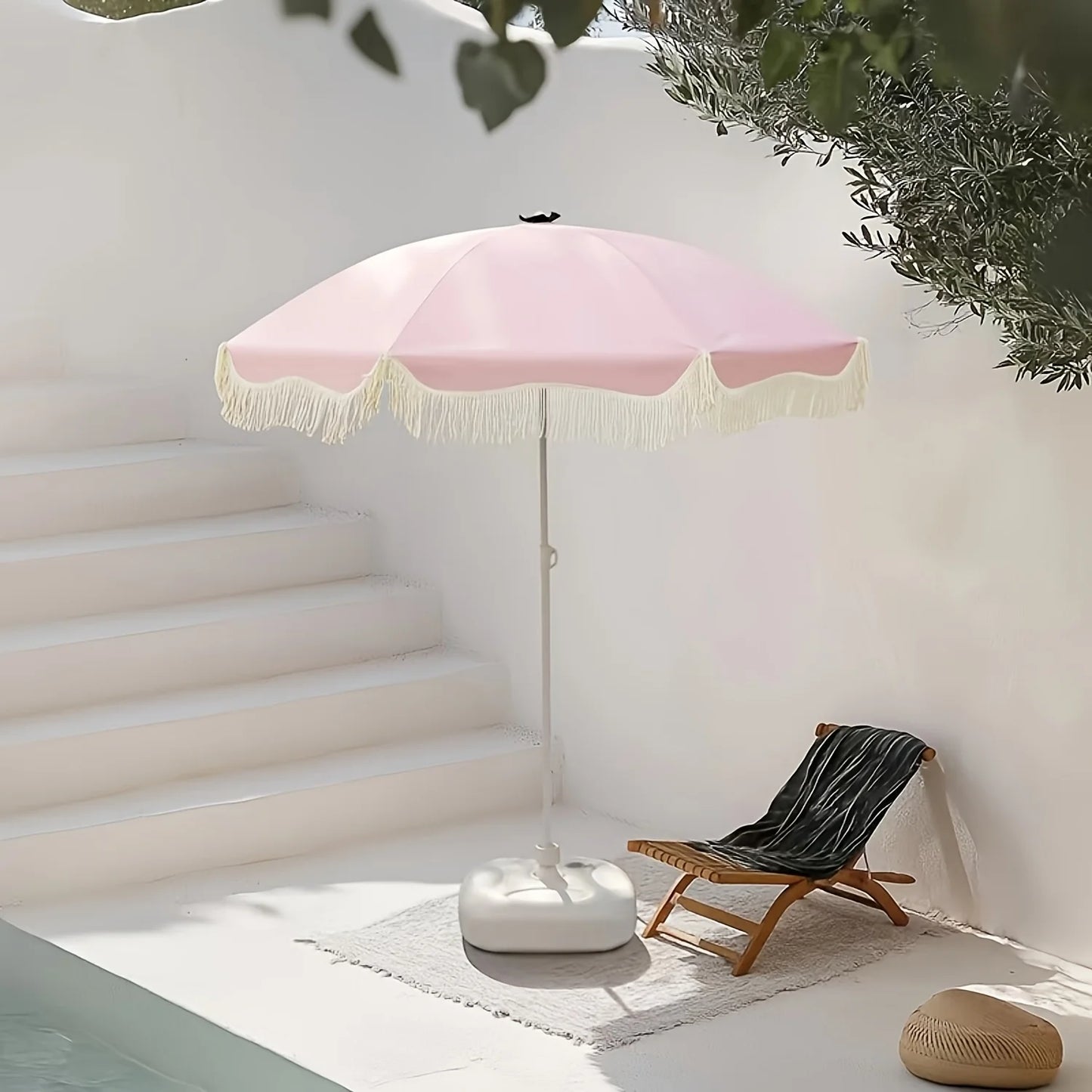 Bohemian Style Pink Adjustable Height and Frame Sun Umbrella
