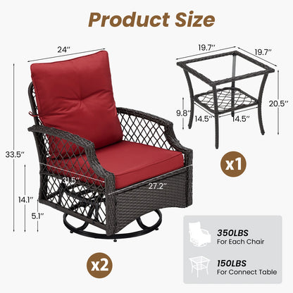 3-Piece Swivel Patio Bistro Set with Cushions & Table