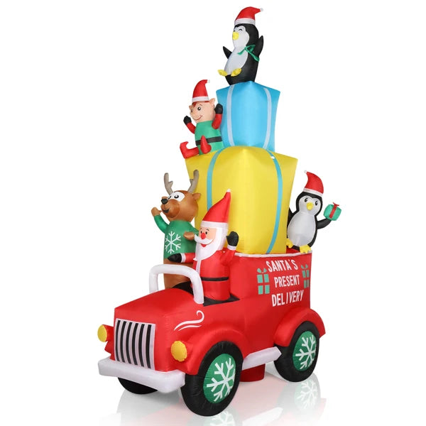 12ft LED Lights Santa Claus Driving With Gifts Inflatable