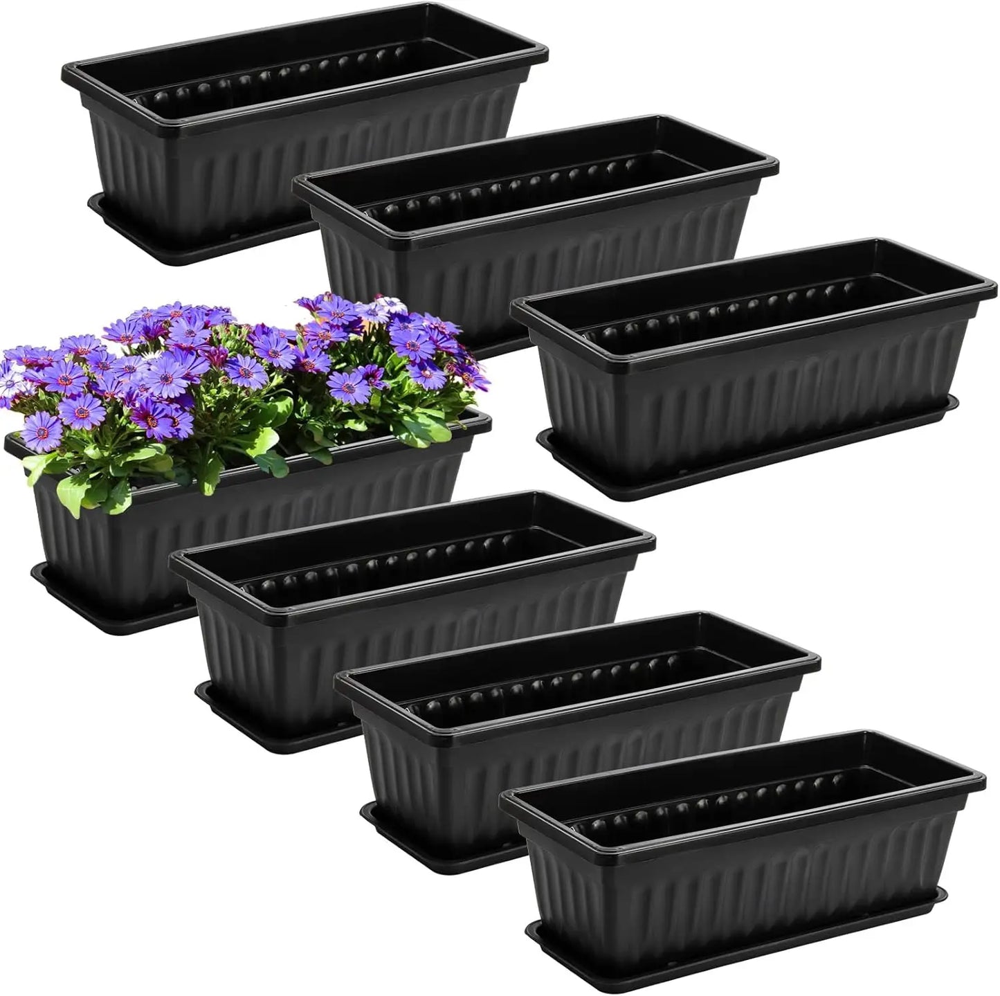 7 Pack 17 Inch Plastic Flower Box with Trays
