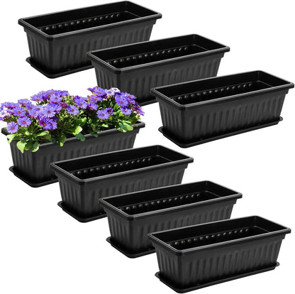 7 Pack 17 Inch Plastic Flower Box with Trays