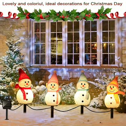 Solar-Powered Snowman Lights 4-Piece Set