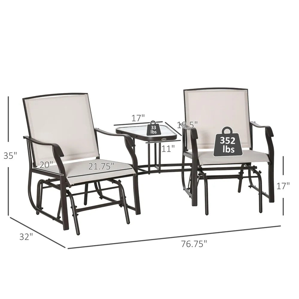 Outdoor Double Patio Rocker Glider Chairs w/Table