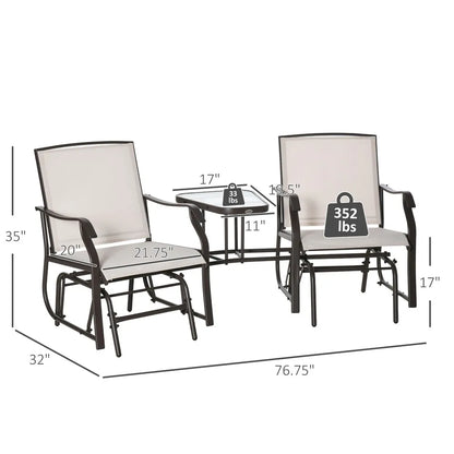 Outdoor Double Patio Rocker Glider Chairs w/Table
