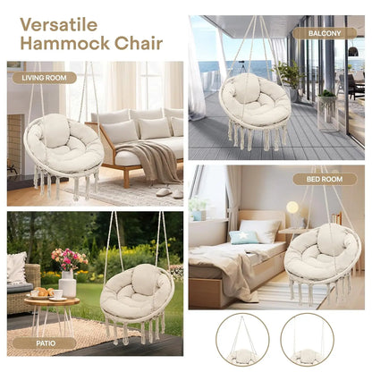 Hanging Swing Chair with Large Thick Cushions