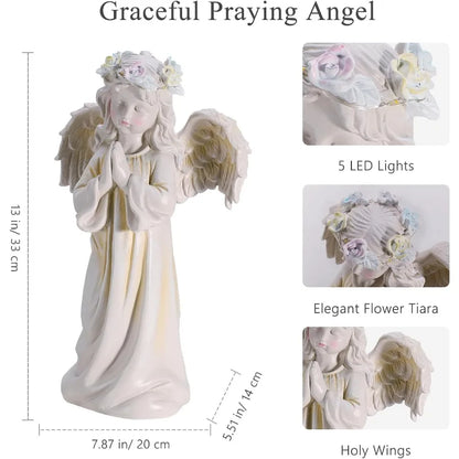 Waterproof Outdoor Angel Garden Statue Solar Decor with Warm Light