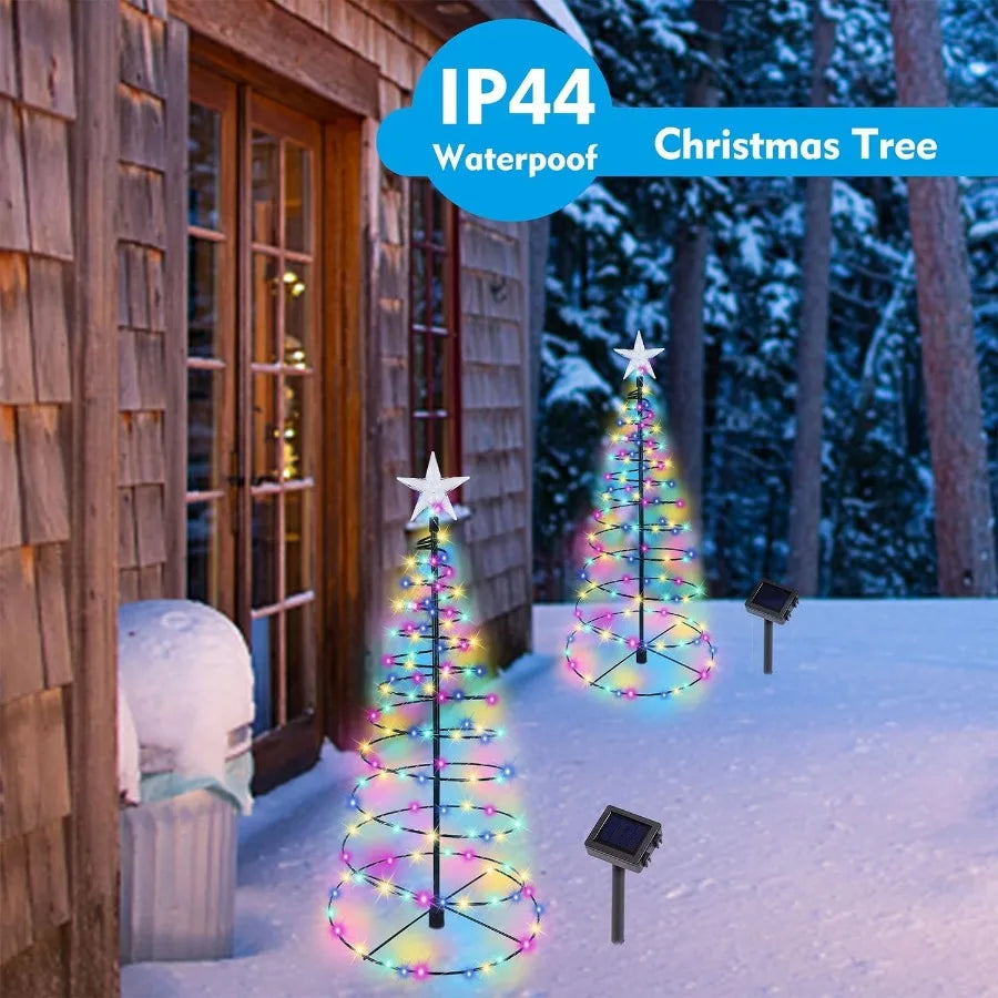 2 Pack Solar-Powered Spiral Christmas Trees with Multicolor LED Lights for Outdoor