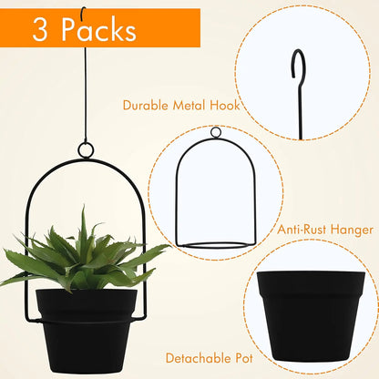 3-Pack Black Hanging Planters
